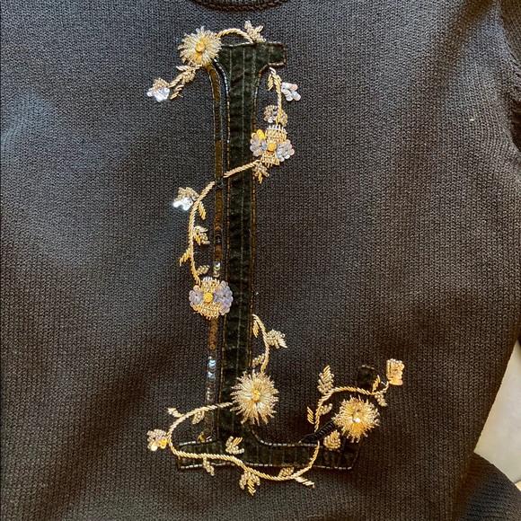 Zang Toi “L” Monogramed Bedazzled Wool Sweater - Picture 3 of 5